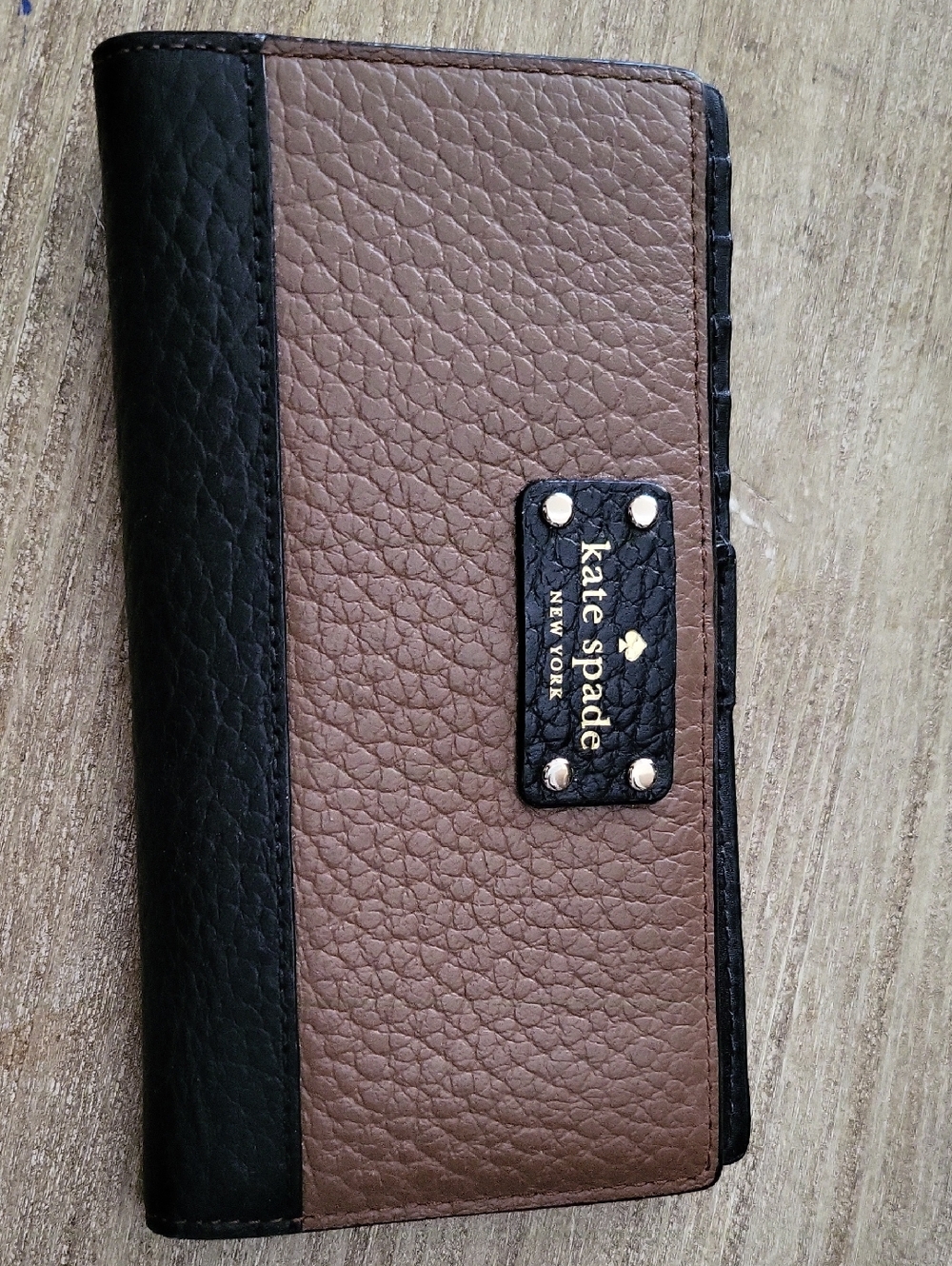 kate spade Two-Tone Brown and Black Leather Wallet with Gold Logo Plate